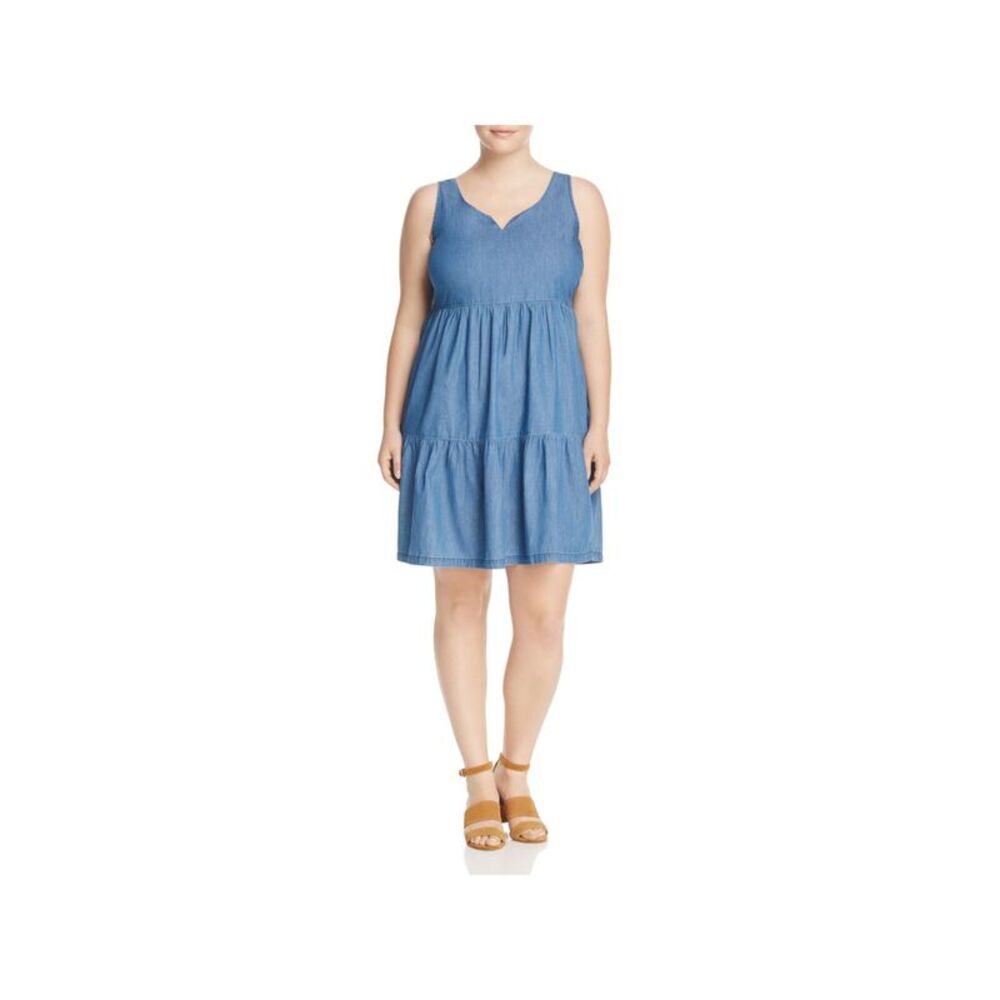 JUNAROSE Womens Blue Sleeveless V Neck Above The Knee Fit + Flare Dress 16